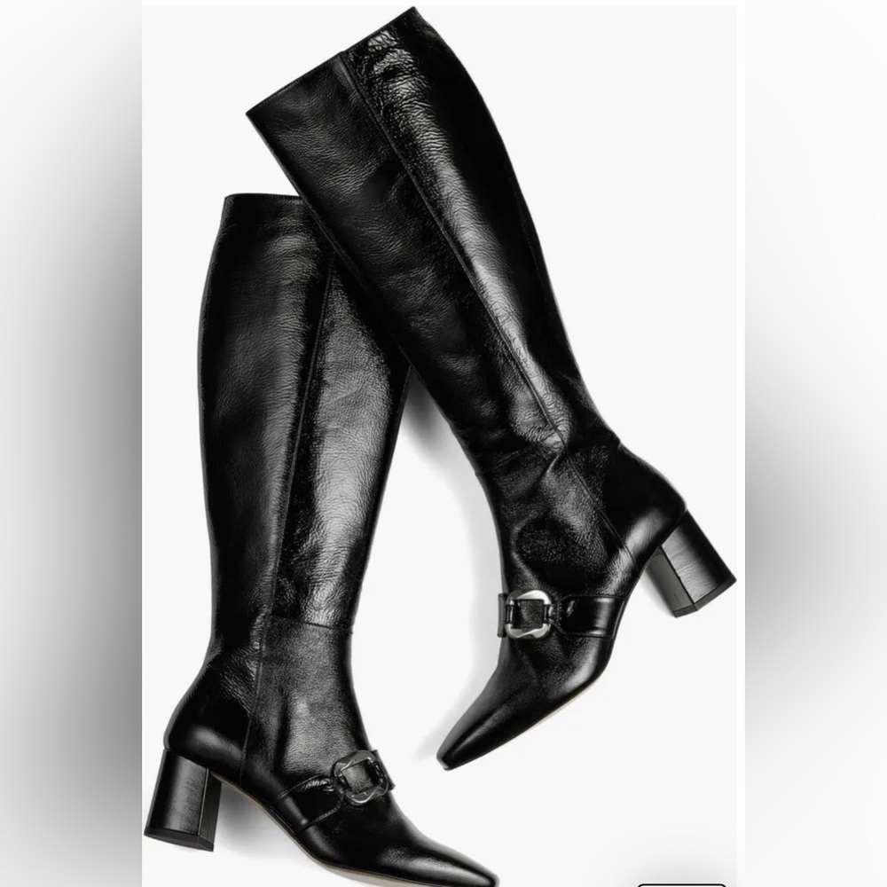 LK Bennett Black Leather Gigi Oloid Block Heel Knee High Boot Size 40 - Picture 1 of 4